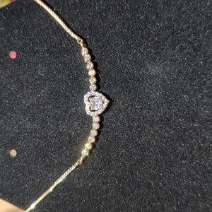 New Elegant Gold Heart Adjustable Bracelet With Cubic Zirconia.